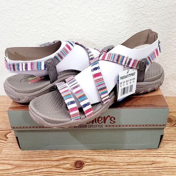 Womens Skechers Size 12 Trail On Reggae Hiking Sandals Washable Taupe Multi NIB - Picture 1 of 7